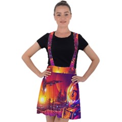 Far Future Human Colonization Velvet Suspender Skater Skirt by Vaneshart