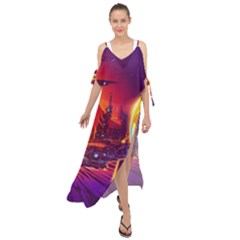 Far Future Human Colonization Maxi Chiffon Cover Up Dress by Vaneshart