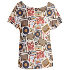 Music Retro Seamless Pattern Women s Oversized Tee by Vaneshart