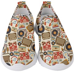 Music Retro Seamless Pattern Kids  Slip On Sneakers by Vaneshart