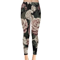 Elegant Seamless Pattern Blush Toned Rustic Flowers Leggings 