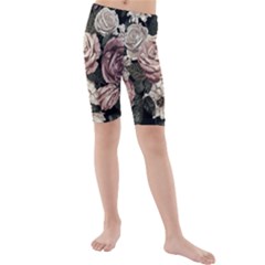 Elegant Seamless Pattern Blush Toned Rustic Flowers Kids  Mid Length Swim Shorts