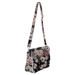 Elegant Seamless Pattern Blush Toned Rustic Flowers Shoulder Bag with Back Zipper