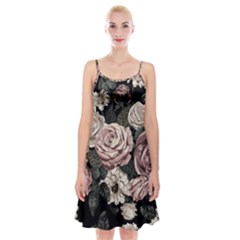 Elegant Seamless Pattern Blush Toned Rustic Flowers Spaghetti Strap Velvet Dress