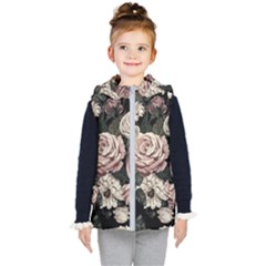 Elegant Seamless Pattern Blush Toned Rustic Flowers Kids  Hooded Puffer Vest