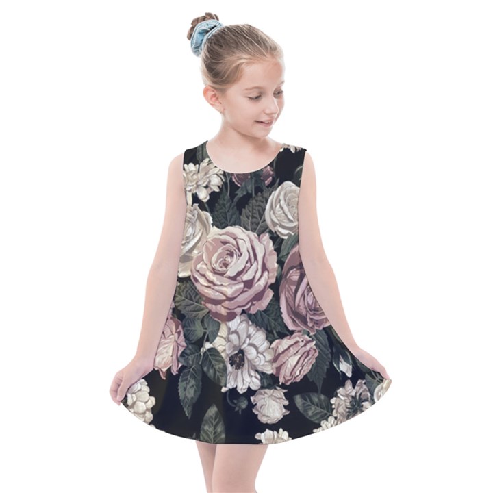 Elegant Seamless Pattern Blush Toned Rustic Flowers Kids  Summer Dress