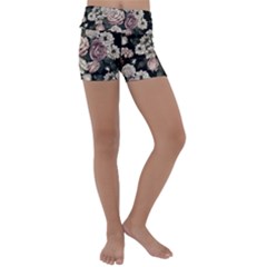 Elegant Seamless Pattern Blush Toned Rustic Flowers Kids  Lightweight Velour Yoga Shorts