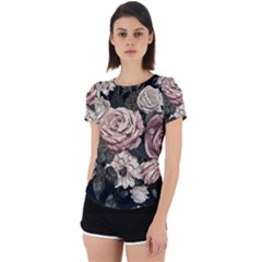 Elegant Seamless Pattern Blush Toned Rustic Flowers Back Cut Out Sport Tee