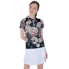 Elegant Seamless Pattern Blush Toned Rustic Flowers Women s Polo Tee