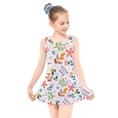 Colorful Ditsy Floral Print Background Kids  Skater Dress Swimsuit by Vaneshart