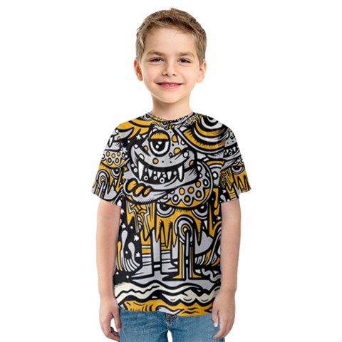 Crazy Abstract Doodle Social Doodle Drawing Style Kids  Sport Mesh Tee by Vaneshart
