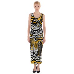 Crazy Abstract Doodle Social Doodle Drawing Style Fitted Maxi Dress by Vaneshart