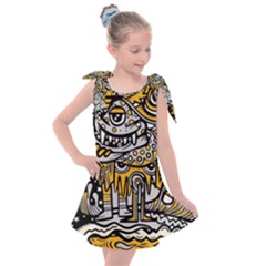 Crazy Abstract Doodle Social Doodle Drawing Style Kids  Tie Up Tunic Dress by Vaneshart