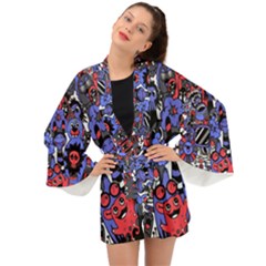 Cute Halloween Monsters Set Background Long Sleeve Kimono