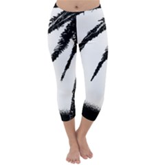 Black And White Tropical Moonscape Illustration Capri Winter Leggings 