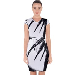 Black And White Tropical Moonscape Illustration Capsleeve Drawstring Dress  by dflcprintsclothing