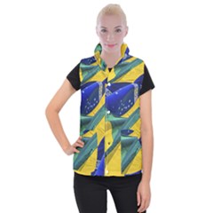 Brazil Flags Waving Background Women s Button Up Vest by dflcprintsclothing