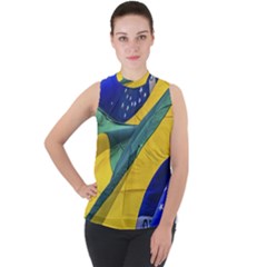 Brazil Flags Waving Background Mock Neck Chiffon Sleeveless Top by dflcprintsclothing