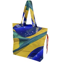 Brazil Flags Waving Background Drawstring Tote Bag by dflcprintsclothing