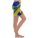 Brazil Flags Waving Background Kids  Lightweight Velour Capri Yoga Leggings View3