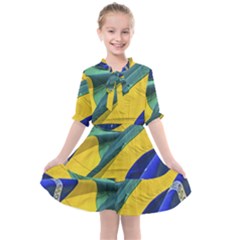 Brazil Flags Waving Background Kids  All Frills Chiffon Dress