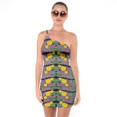 Plumeria And Frangipani Temple Flowers Ornate One Soulder Bodycon Dress by pepitasart