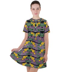 Plumeria And Frangipani Temple Flowers Ornate Short Sleeve Shoulder Cut Out Dress  by pepitasart