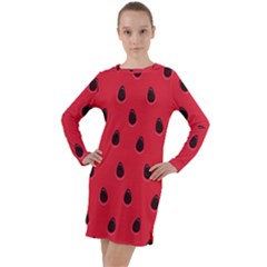 Seamless Watermelon Surface Texture Long Sleeve Hoodie Dress by Vaneshart