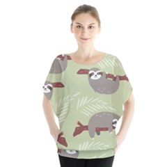 Sloths Pattern Design Batwing Chiffon Blouse