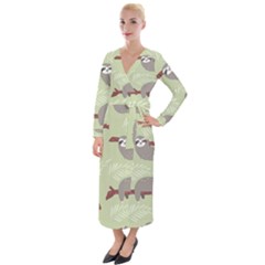 Sloths Pattern Design Velvet Maxi Wrap Dress by Vaneshart