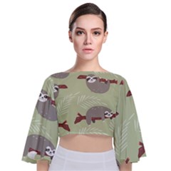 Sloths Pattern Design Tie Back Butterfly Sleeve Chiffon Top by Vaneshart