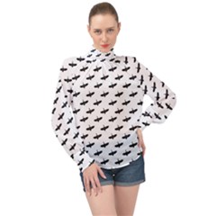 Freedom Concept Graphic Silhouette Pattern High Neck Long Sleeve Chiffon Top by dflcprintsclothing