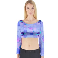 Seamless Pattern Pastel Galaxy Future Long Sleeve Crop Top