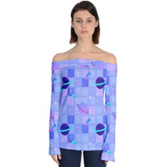 Seamless Pattern Pastel Galaxy Future Off Shoulder Long Sleeve Top by Vaneshart