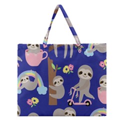 Hand Drawn Cute Sloth Pattern Background Zipper Large Tote Bag