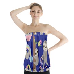 Hand Drawn Cute Sloth Pattern Background Strapless Top by Vaneshart