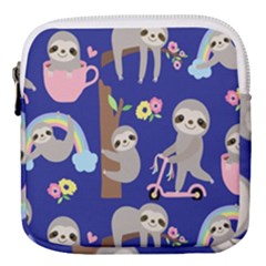 Hand Drawn Cute Sloth Pattern Background Mini Square Pouch by Vaneshart