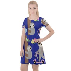 Hand Drawn Cute Sloth Pattern Background Cap Sleeve Velour Dress  by Vaneshart