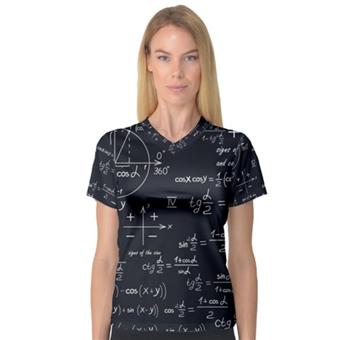 Mathematical Seamless Pattern With Geometric Shapes Formulas V-neck Sport Mesh Tee by Vaneshart