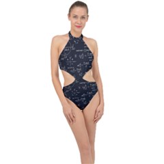 Mathematical Seamless Pattern With Geometric Shapes Formulas Halter Side Cut Swimsuit by Vaneshart