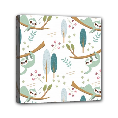 Pattern Sloth Woodland Mini Canvas 6  X 6  (stretched) by Vaneshart