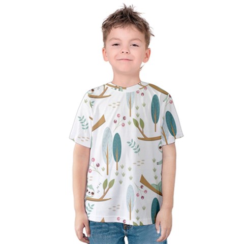 Pattern Sloth Woodland Kids  Cotton Tee by Vaneshart