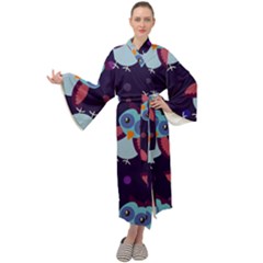 Owl Pattern Background Maxi Velour Kimono by Vaneshart