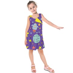 Card With Lovely Planets Kids  Sleeveless Dress