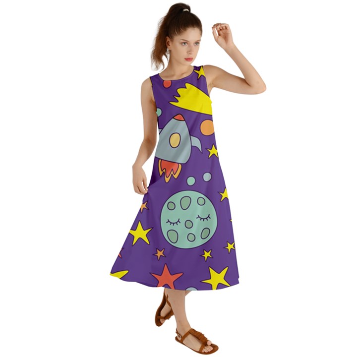 Card With Lovely Planets Summer Maxi Dress