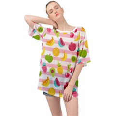 Tropical Fruits Berries Seamless Pattern Oversized Chiffon Top by Vaneshart