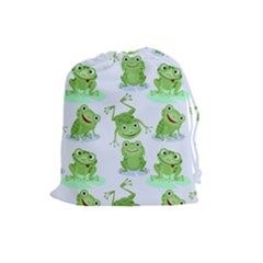 Cute Green Frogs Seamless Pattern Drawstring Pouch (large)