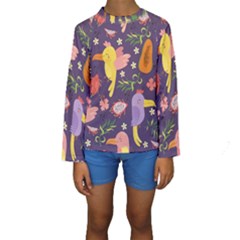 Exotic Seamless Pattern With Parrots Fruits Kids  Long Sleeve Swimwear