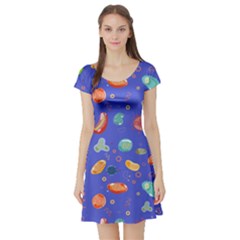 Virus Seamless Pattern Short Sleeve Skater Dress