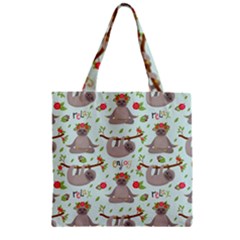 Seamless Pattern With Cute Sloths Relax Enjoy Yoga Zipper Grocery Tote Bag